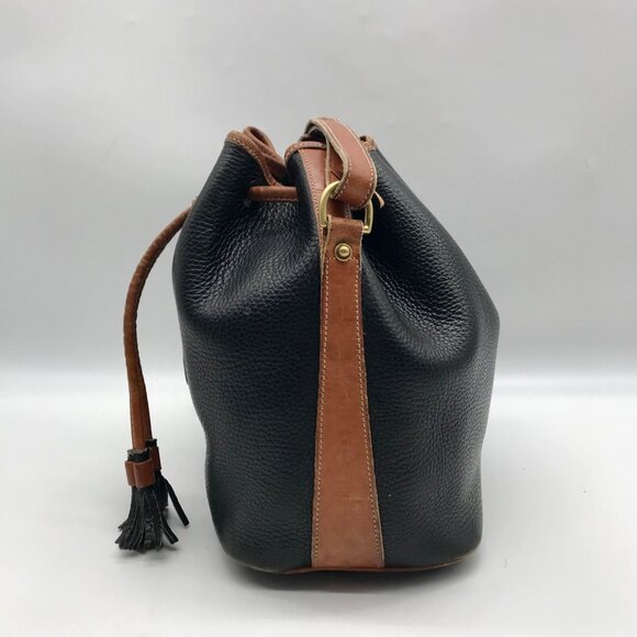Dooney & Bourke Black & Brown Pebbled Grain Leather Vintage Bucket Bag - Picture 3 of 10